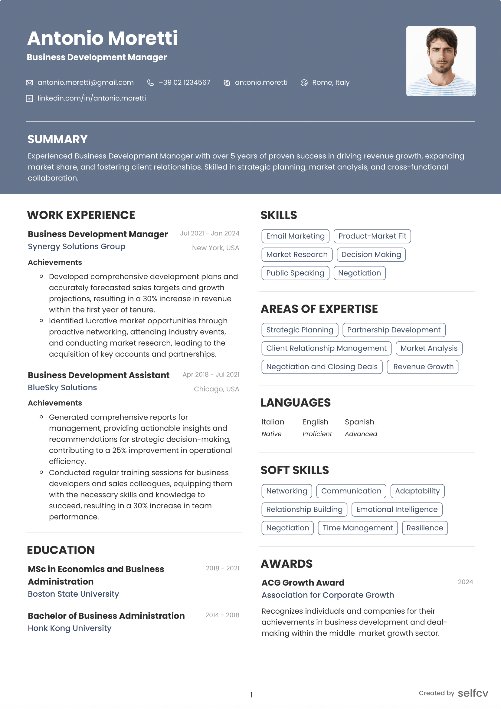 Two column resume format